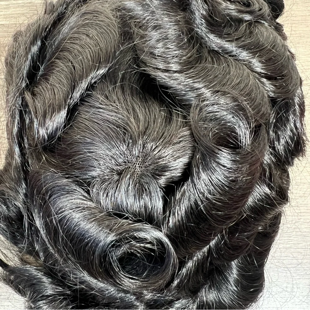 Off Black Human Hair 8x10 Natural Wave French Lace Toupee Hair Unit